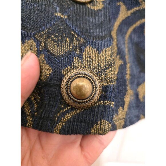 Vintage Painted Pony Women's Y2K 90s Bohemia Cropped Jacquard Blazer Medium Blue - Picture 4 of 7